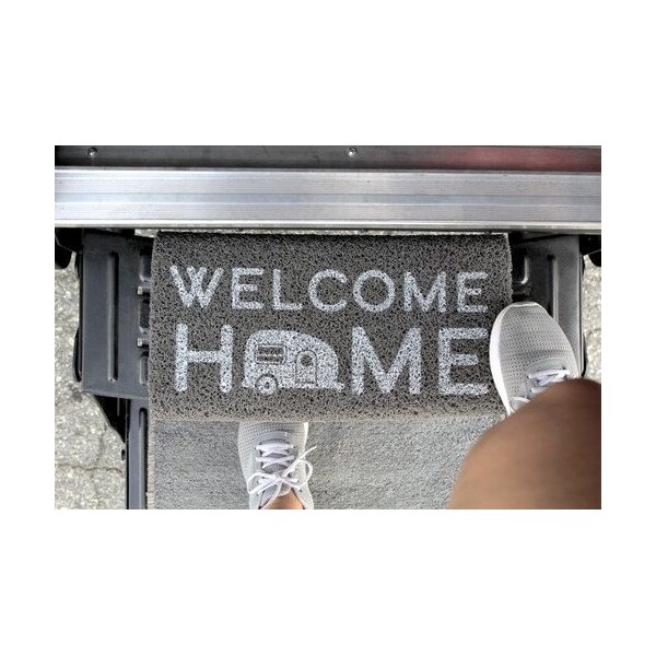 Camco LIFE IS BETTER AT THE CAMPSITE-STEP RUG, PVC SCRUB, 17.5IN X 18IN GRAY, WELCOME HOME 53196 - main